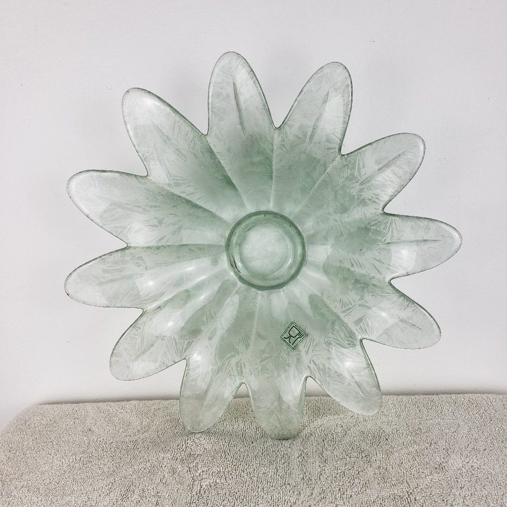 Ecoglass Spain Green Frosted Petal Glass Bowl